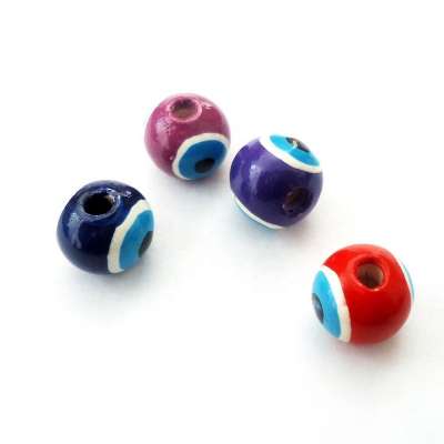 Hand painted Peru jewelry beads, Evil Eye ball shaped ceramic beads